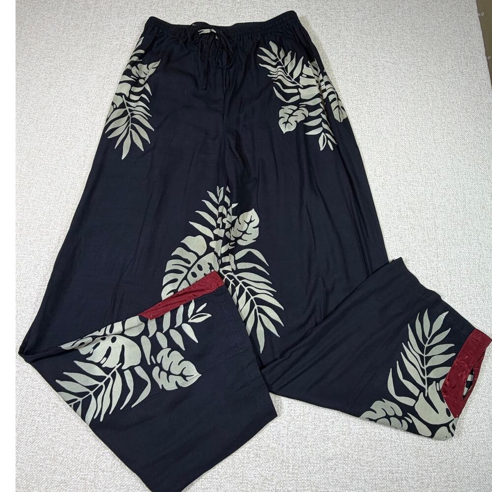 Soft Surroundings Women Tall Med Black Leaf Print Lounge Comfy Vacation Wear